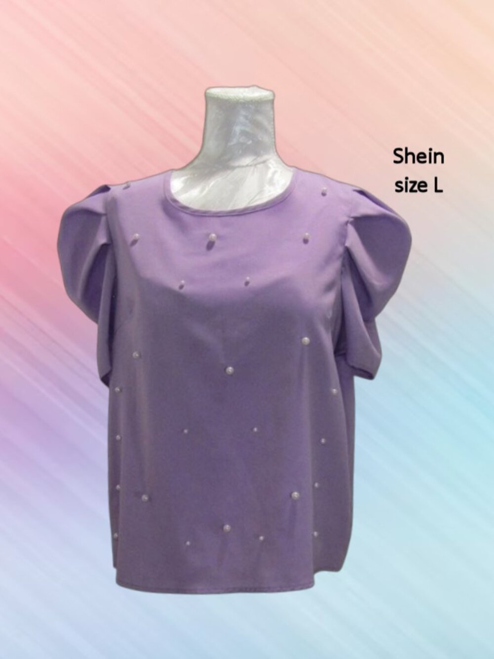 shein women top blouse size L color lilac short sleeves